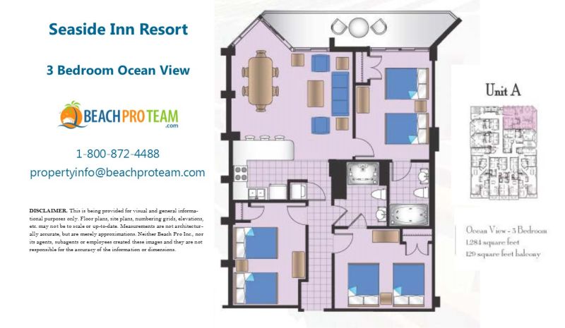 Seaside Inn Floor Plan A - 3 Bedroom Ocean View 